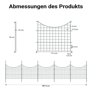 Recinzione giardino, set con 5 elementi verdi con bordo curvo, recinzione in rete metallica 770 x 8 x 640 mm, recinto a innesto di facile montaggio