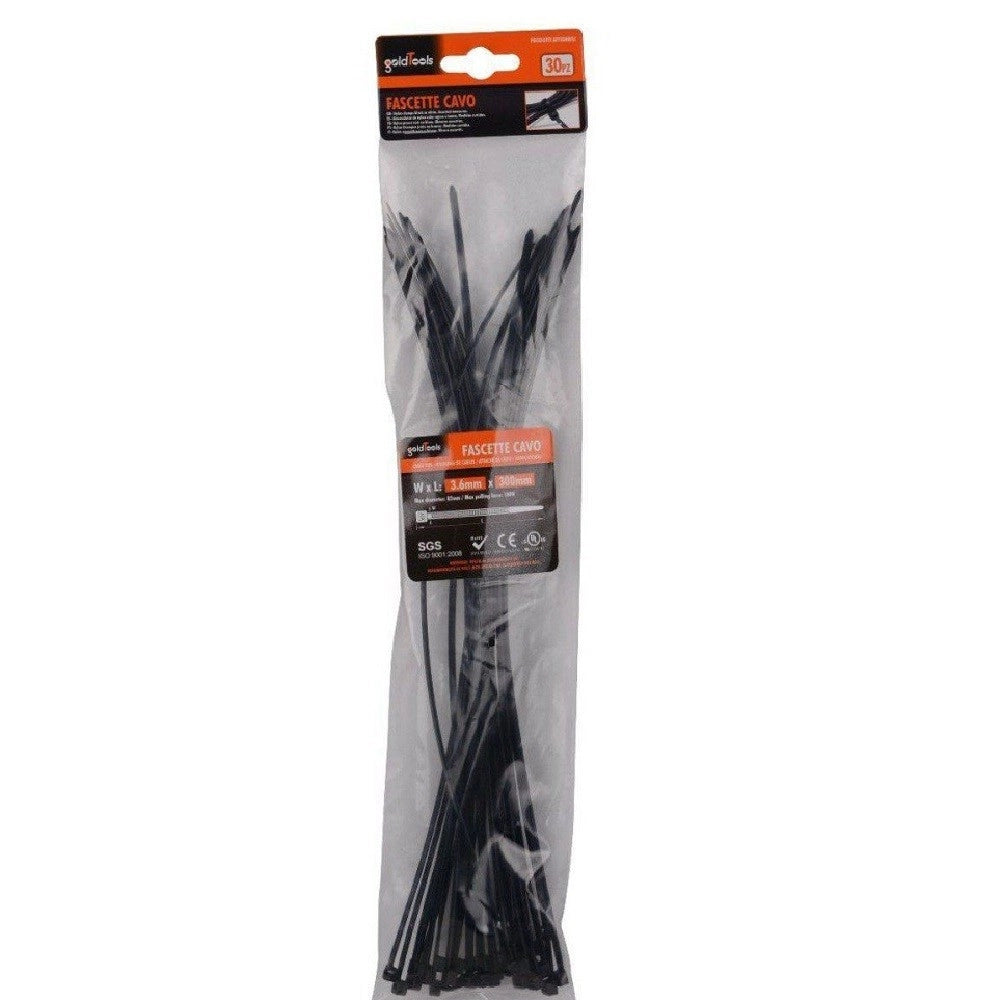Trade Shop - Set 30pz Fascette Cavi Cavo Nero Stringenti In Plastica Nylon 3.6 X 300 Mm 92383 -