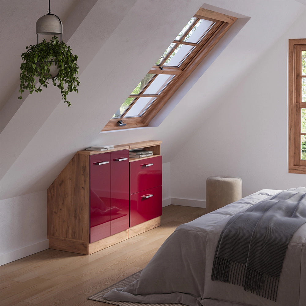 Set di mobili sottotetto Rion Rosso lucido/Rovere dorato Set di 2 Vicco