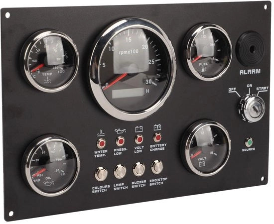 Pannello multifunzionale per strumenti - 12V - Livello di olio/Temperatura dell'acqua/Pressione dell'olio/Tensione - 7 colori di illuminazione di sfondo - Alta precisione - Acciaio inossidabile - Contachilometri per barche