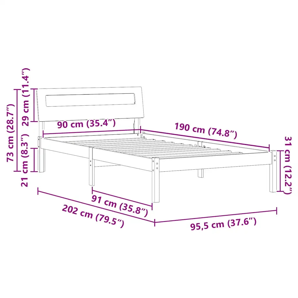 vidaXL Struttura del letto Marrone 90 x 190 cm Legno di pino massello