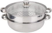 Stoviglie a Vapore 27 cm - Acciaio Inossidabile - 2 Strati di Cottura - Coperchio in Vetro - Manico Ergonomico - Materiale Sicuro per la Cucina - Stoviglie a Vapore
