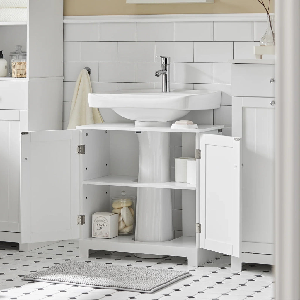 Mobile sottolavabo per Bagno con 2 Ante L60*P30*A60 cm, Bianco, BZR18-II-W SoBuy