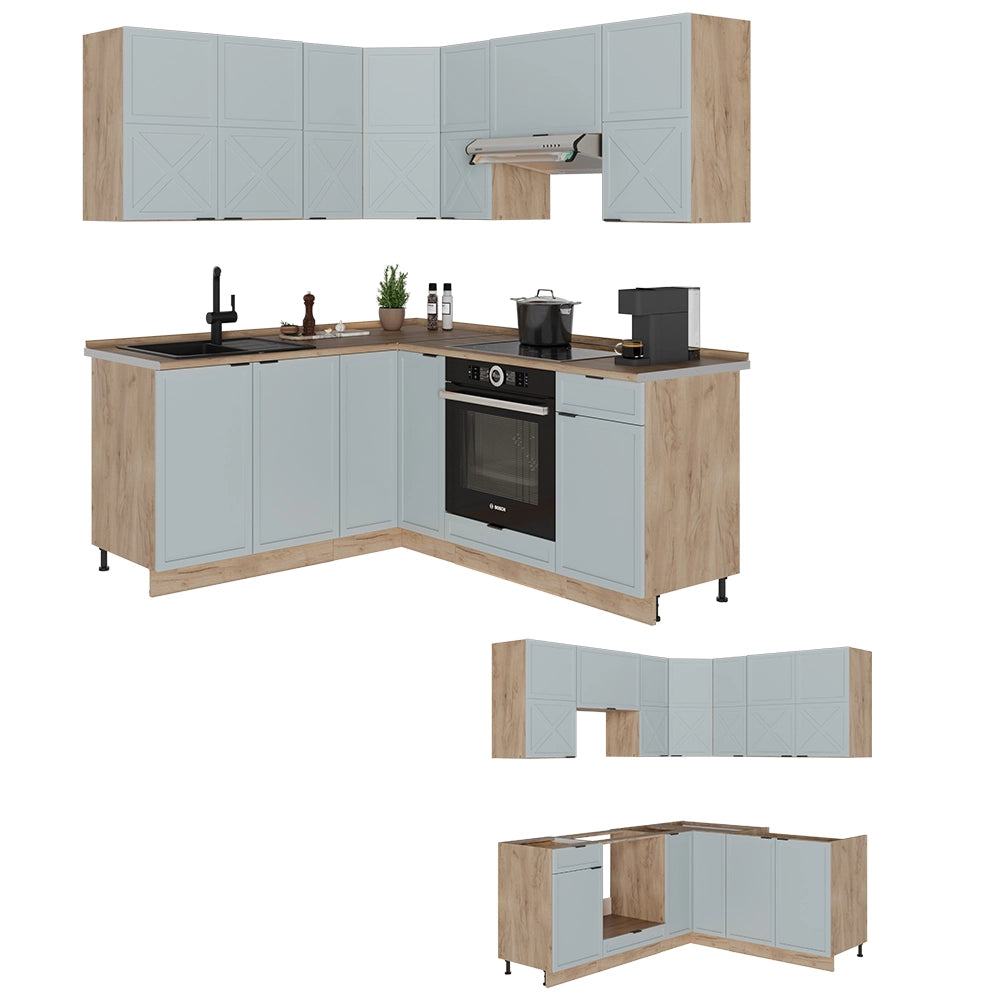 Vicco Cucina angolare completa Rovere blu-grigio chiaro/oro 160 x 190 cm , PL Rovere