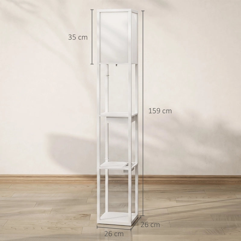 Lampada da terra con ripiano a 3 livelli, interruttore a pedale, porte USB, MDF, bianca
