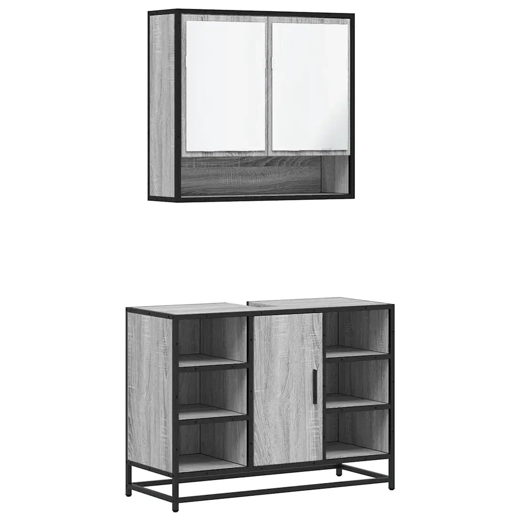 Set Mobili da Bagno 2 pz Grigio Sonoma in Legno Multistrato