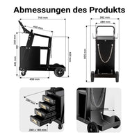 Carrello saldatrice con 4 cassetti, porta attrezzi per saldatura, in acciaio con 4 ruote, portata fino a 100 kg, con spazio per bombola di gas, per officina