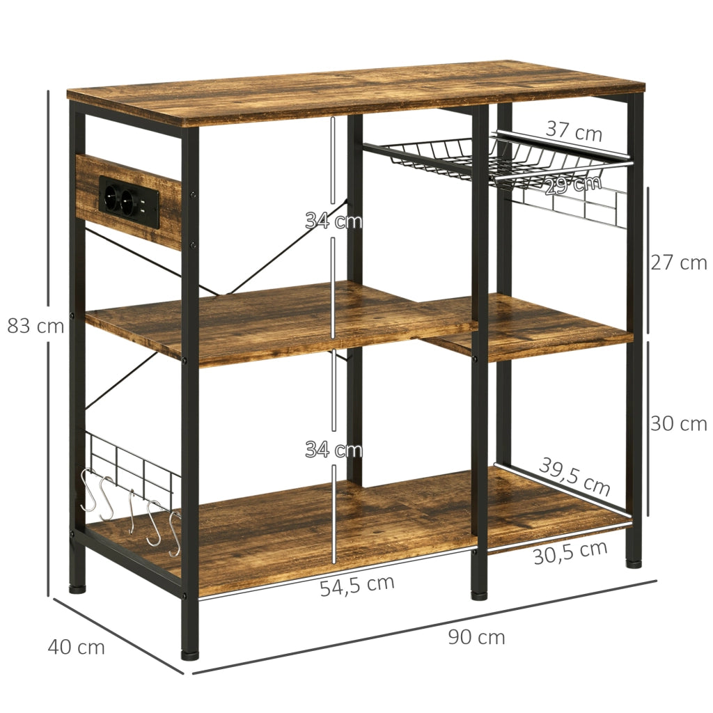 Libreria da Cucina con Presa Elettrica ¨C zephmum ¨C 90x40x83 cm Marrone