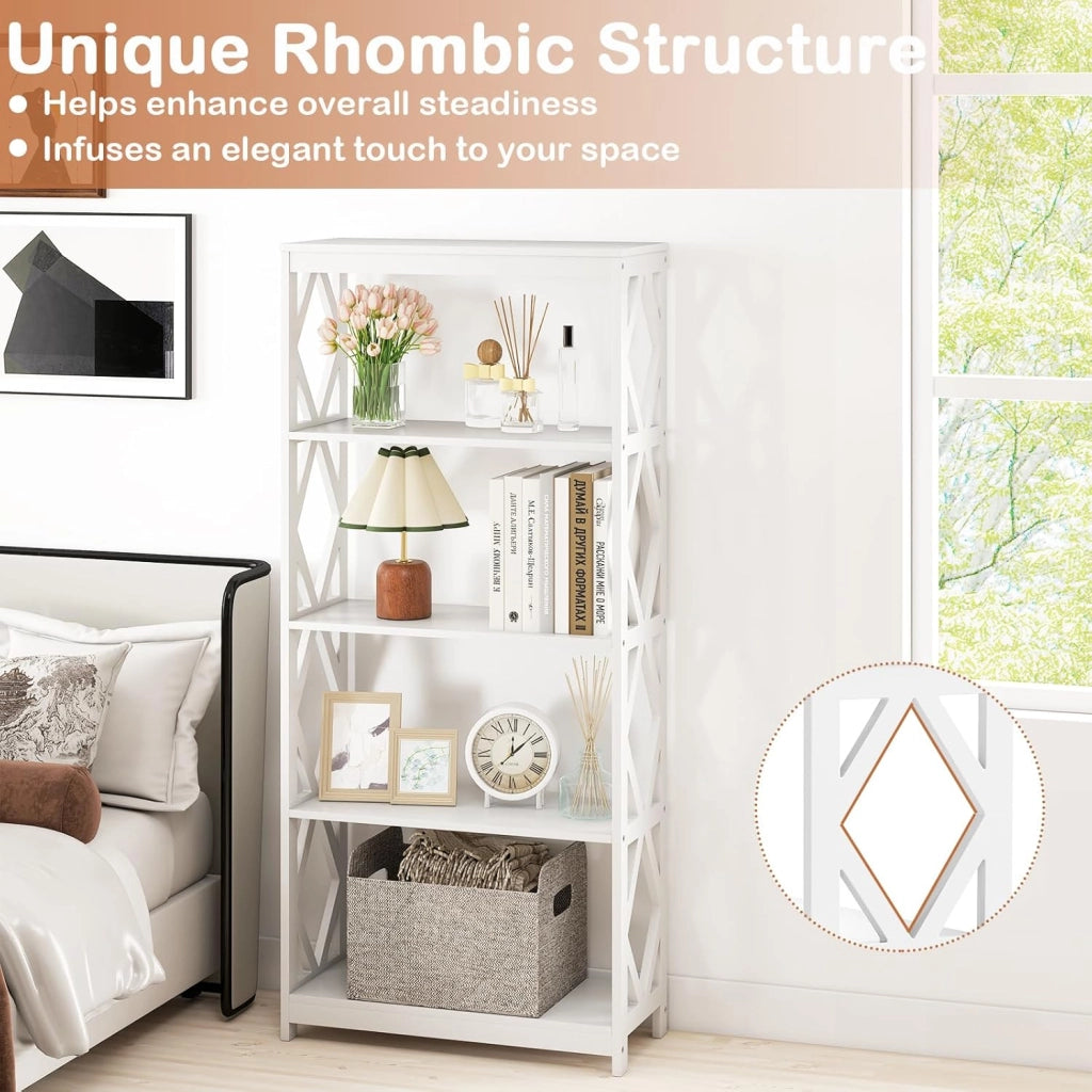 Libreria Scaffale con 4 ripiani aperti, Mensola da cucina con protezione antiribaltamento, moderna mensola per ufficio, soggiorno, camera da letto, studio, 70 x 30 x 155 cm, bianco