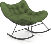 Sedia a Dondolo, Poltrona Relax Ergonomica, Poltrona Sovradimensionato con Cuscino Imbottito, con Struttura Metallica, per Soggiorno Portico Giardino, Portata 205 kg (Verde)