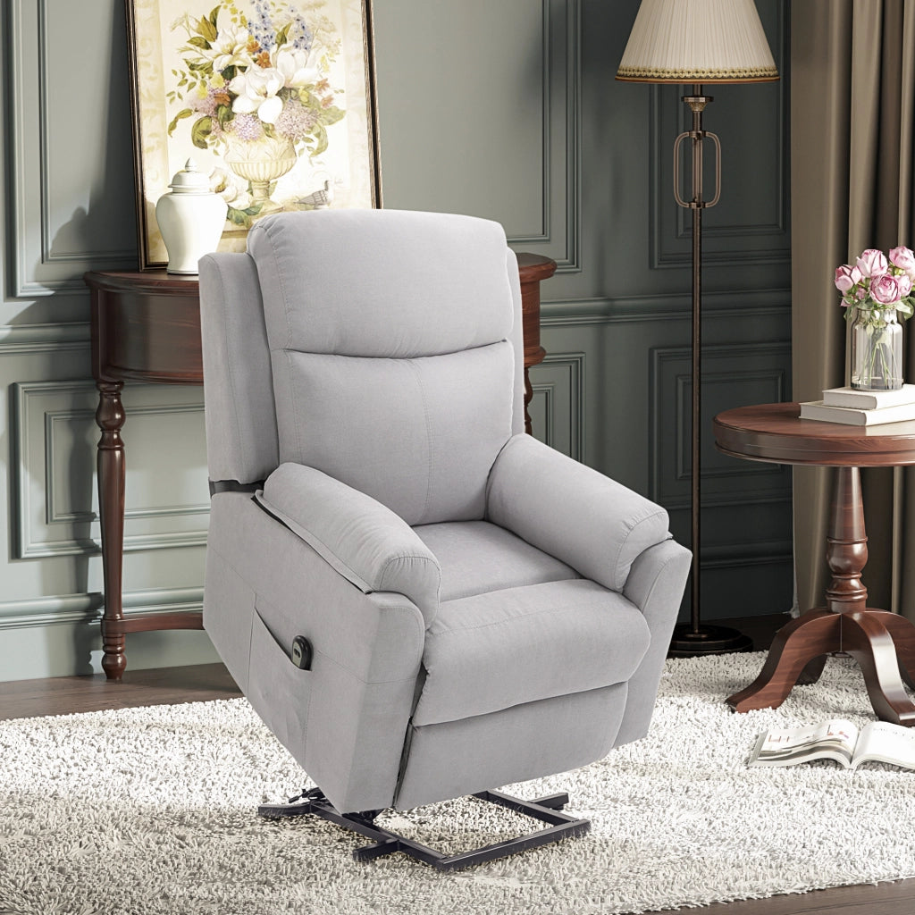 Poltrona Relax Elettrica con Alzapersona e Schienale Reclinabile ¨C zephmum ¨C Tessuto Grigio Chiaro