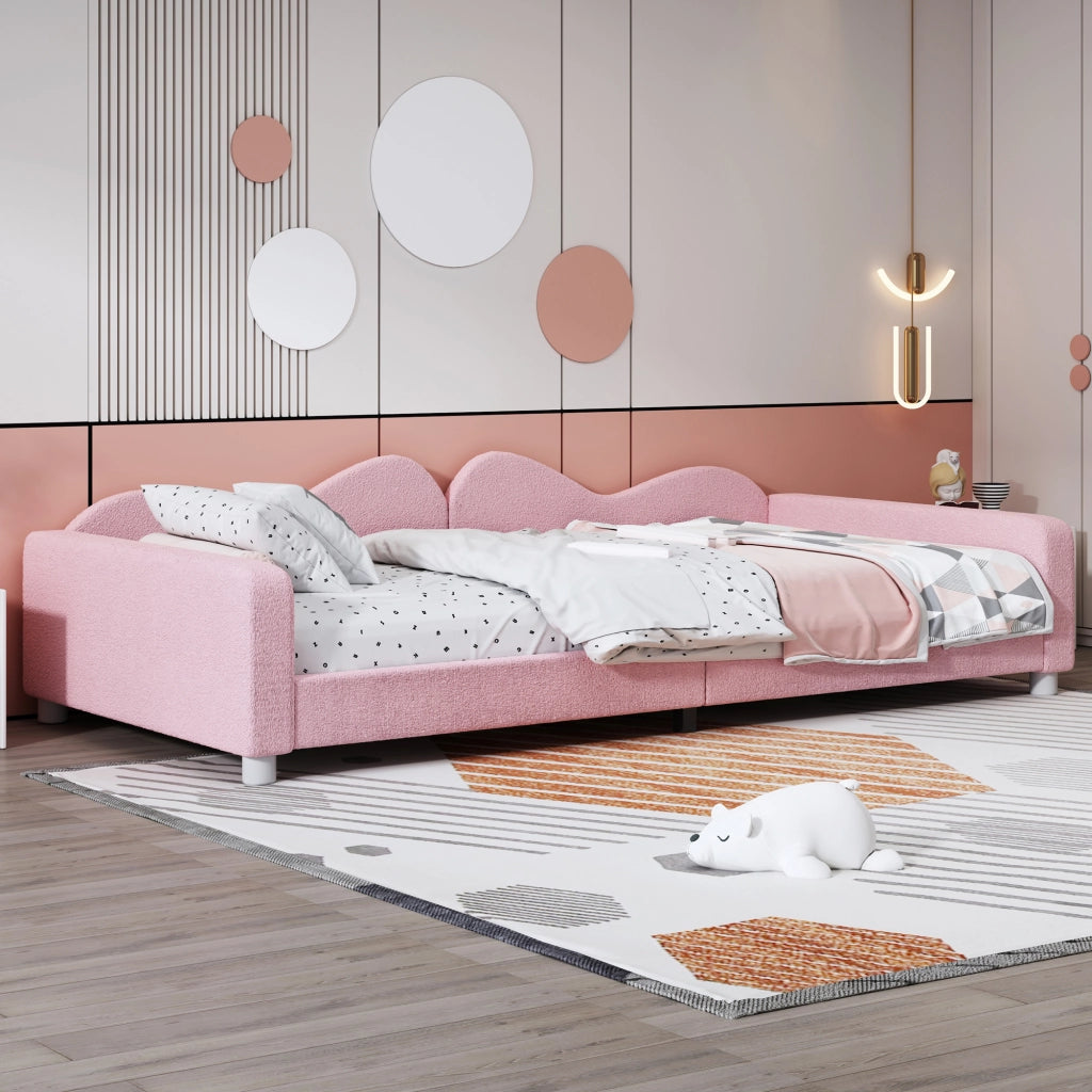 Letto a baldacchino con schienale imbottito tessuto peluche 90x200 cm