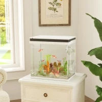 Acquario per Pesci Rossi 26L con Luci LED, Sistema di Filtraggio e Pompa d'Acqua, 38x26x38 cm, Bianco