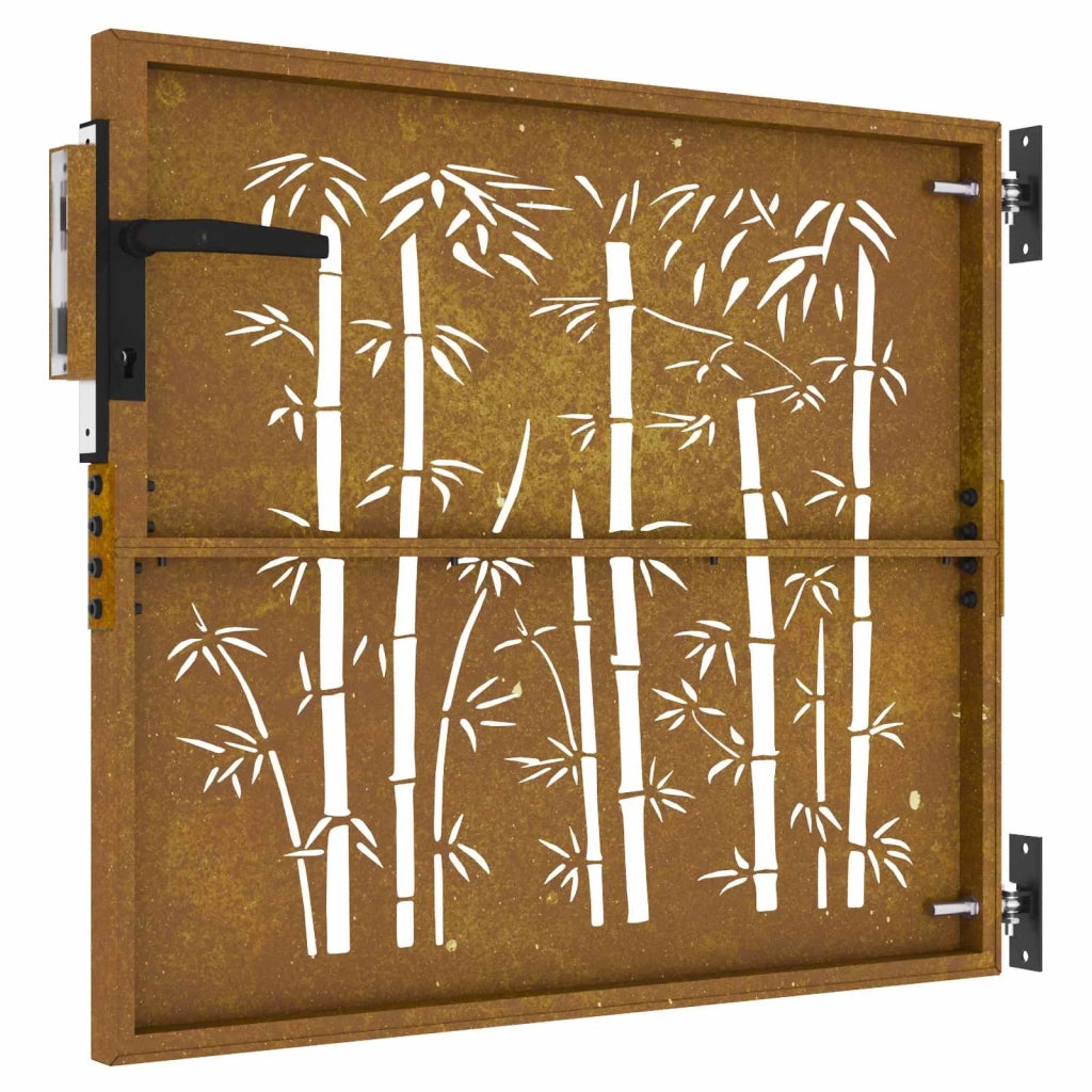 Cancello da giardino 85x100 cm in acciaio corten e bambù 153233