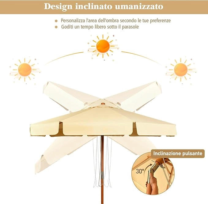 Ombrellone da Giardino, Ombrellone da Esterno con Pulsante Manuale e Inclinazione Regolabile, Protezione UV, Diametro 3M, Ideale per Piscina, Balcone, Giardino