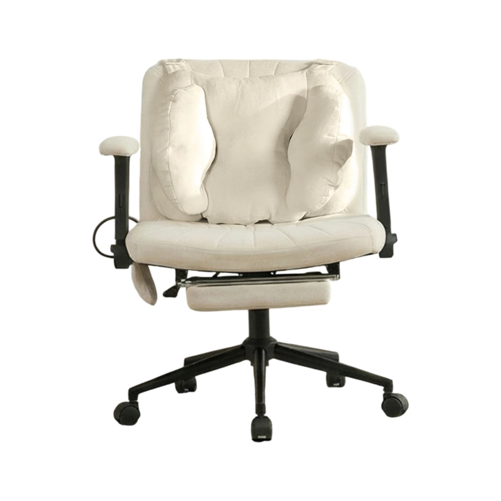 Sedia da ufficio girevole beige con altezza regolabile, supporto lombare gonfiabile, base stabile e ruote silenziose