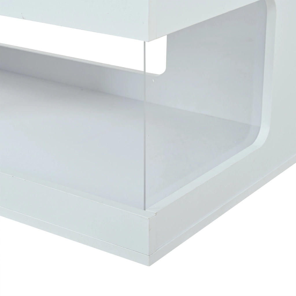 Tavolino da Caff¨¨ con LED e Ripiani in Vetro Temperato ¨C MINIMAL ¨C Bianco, 100x50x35