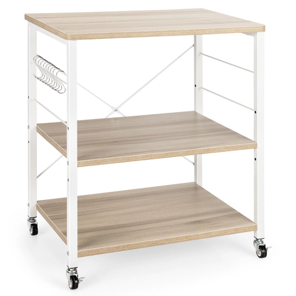 Scaffale per pasticceria con 3 livelli e 10 ganci rimovibili, Carrellino da cucina per bar ristorante hotel Naturale