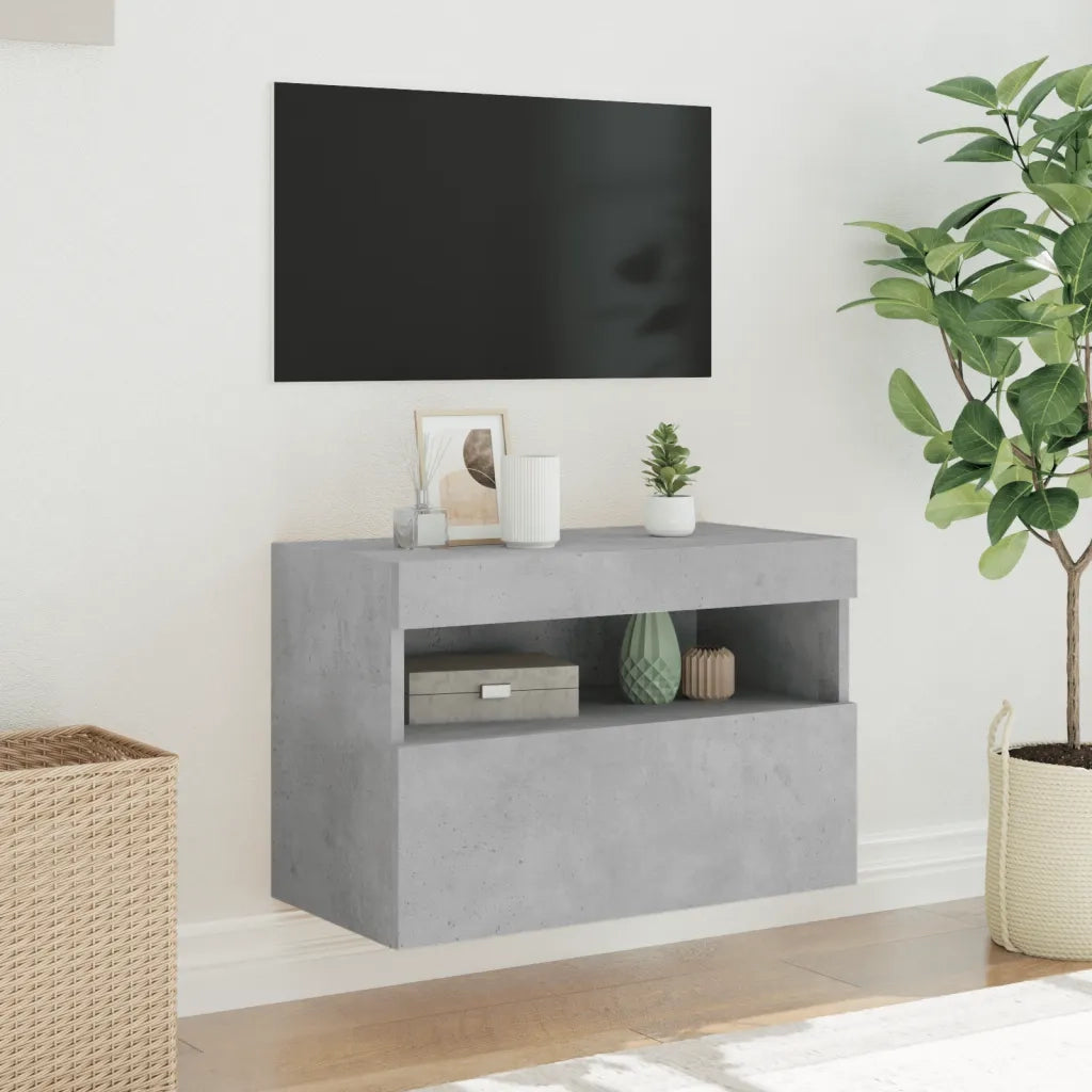 Mobile TV a Parete con Luci LED-Mobile TV a Muro Grigio Cemento 60x30x40 cm