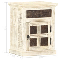 Comodino Bianco 40x30x50 cm in Legno Massello di Mango 285896