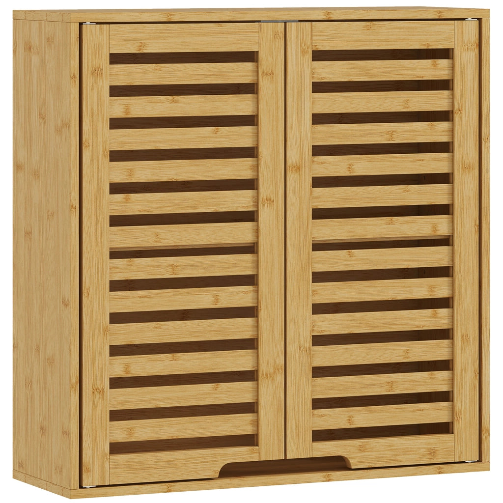 Pensile Bagno 60x20x60 cm con Ripiano Interno e Ante a Persiana in Bambù Color Legno