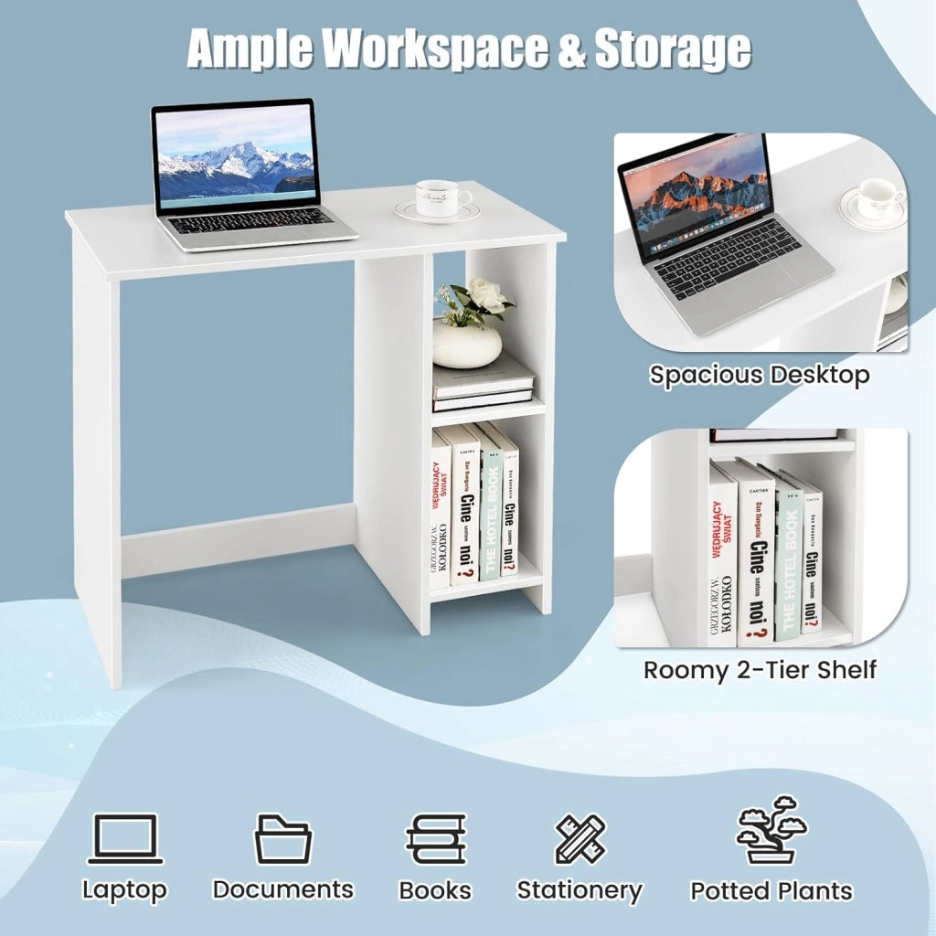 Scrivania da Ufficio, Scrivania con Libreria da Ufficio, Scrittoio con 2 Ripiani, Tavolo in Stile Moderno, per Ufficio, Soggiorno, Camera da Letto, Studio (Bianco)