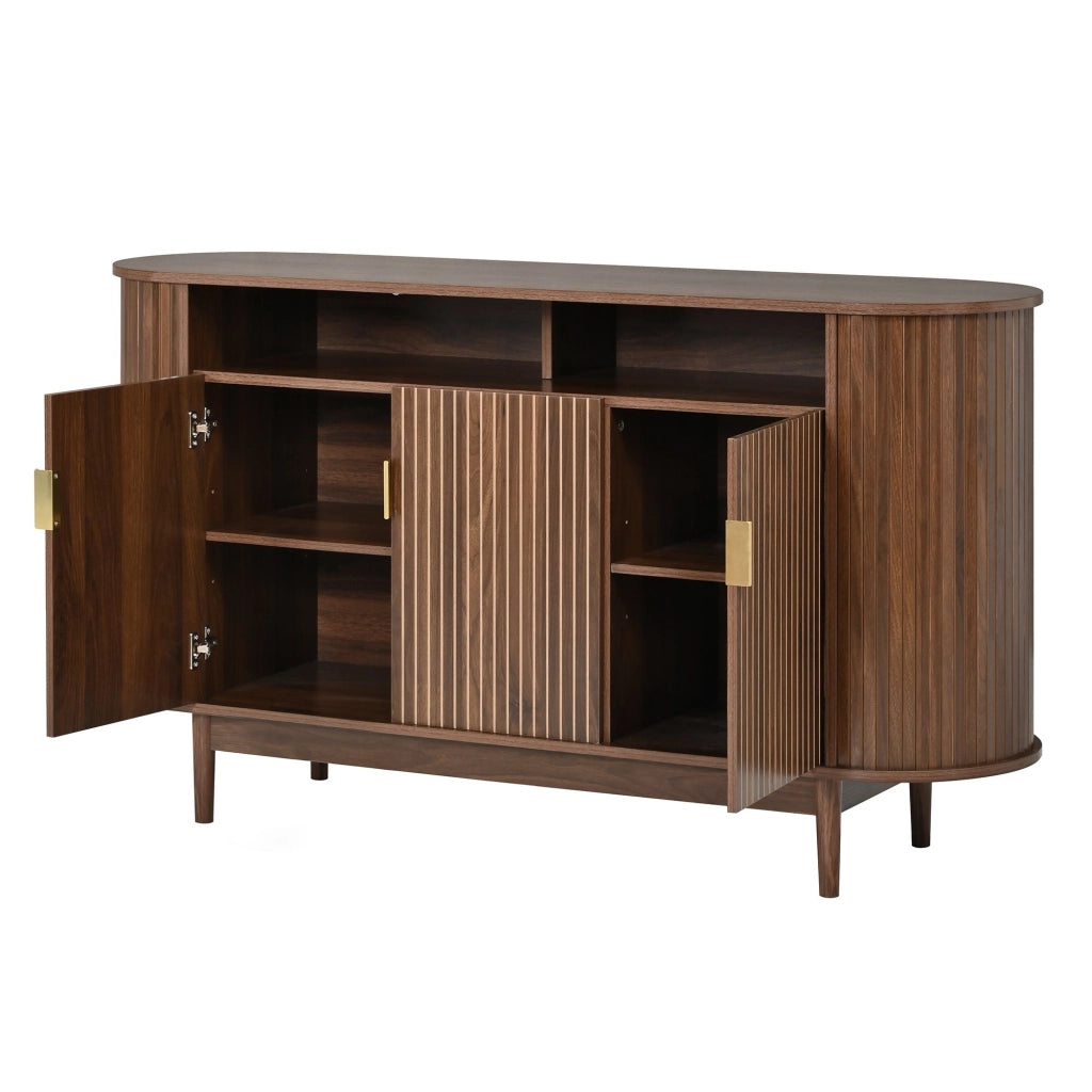 Credenza, mobile da ingresso, armadio a 3 ante, effetto legno, MDF, gambe in legno, colore noce