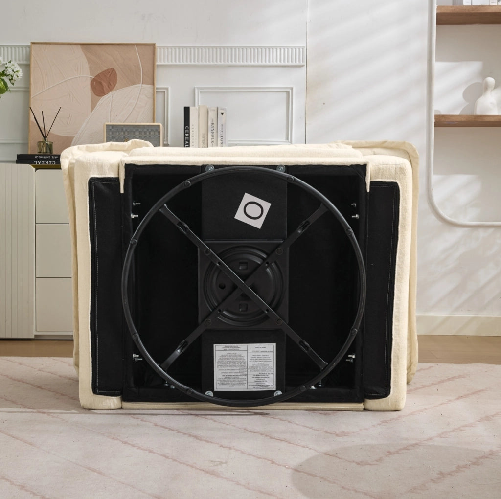 Poltrona girevole 360° oversize in ciniglia beige con cuscino di supporto HOMVRA