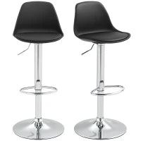 Set 2 Sgabelli da Bar con Schienale e Poggiapiedi, in PP, Pelle PU e Acciaio, 38x42x82-104 cm, Nero
