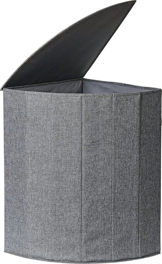 Wasmacchina quadrata con coperchio - Fatta di lino - Rinforzata con legno, extra stabile - Grigia - 40x40x60 cm
