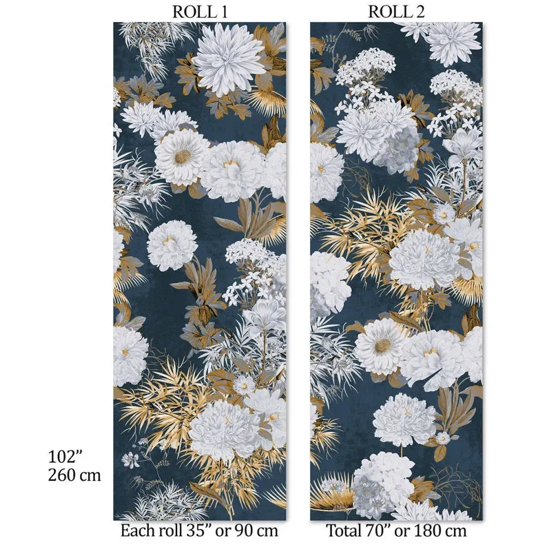 Carta da Parati Floreale Blu e Oro 180x260cm 4 mq