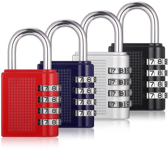 Pacchetto di 4 combinazione a chiave, serrature di acciaio inox con combinazione, 4 cifre, serrature di sicurezza per armadi e capanni esterni