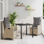 Set da Pranzo per Giardino con cuscino 3 pcs Beige polyrattan 3380512