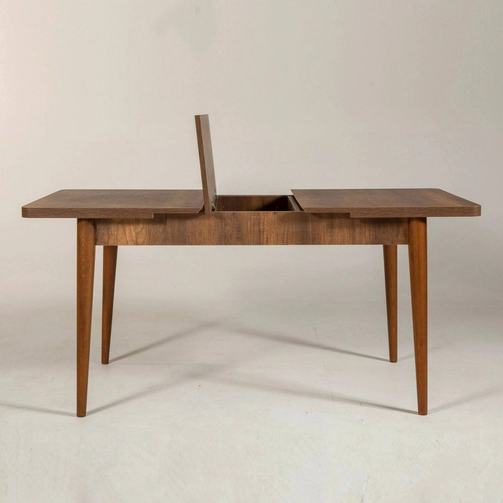 Tavolo allungabile Dorotea, Consolle con allunghe, Tavolo da pranzo multiuso, Ripiano estensibile da cucina, 130x80h77 cm, Noce