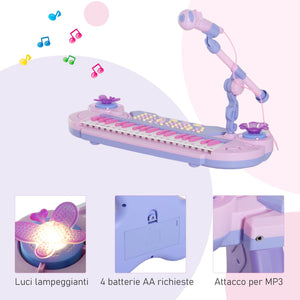 Pianola 37 Tasti con Sgabello e Microfono Karaoke Mp3 e Registratore Rosa