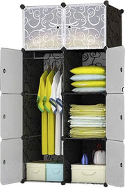 Cassettone con 8 cassetti, armadio, sistema di chiusura a molla, cassettone in plastica con porte e 1 gancio, contenitori più profondi del normale (45 cm vs. 35 cm) per maggiore spazio
