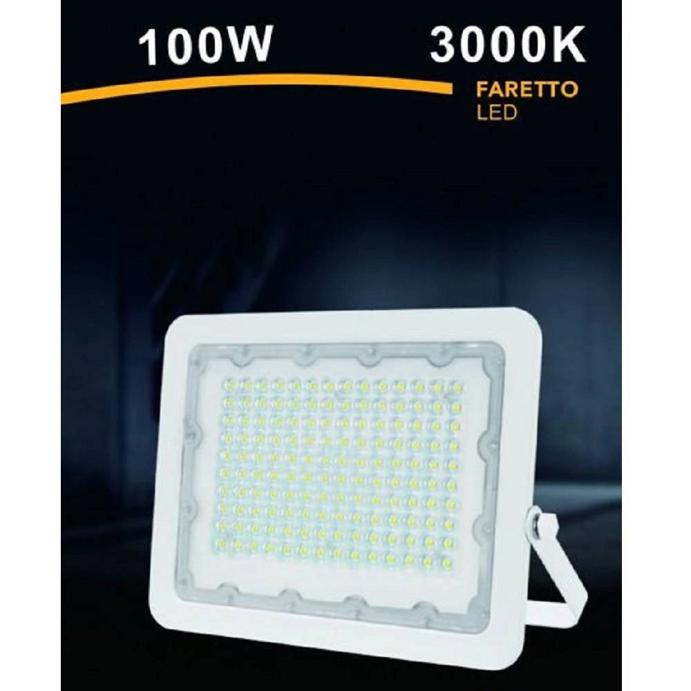 Trade Shop - Faro Led 100w Ultra Slim Bianco Esterno Ip65 Luce Fredda Naturale Calda Fs100w-b - -bianco Caldo      -