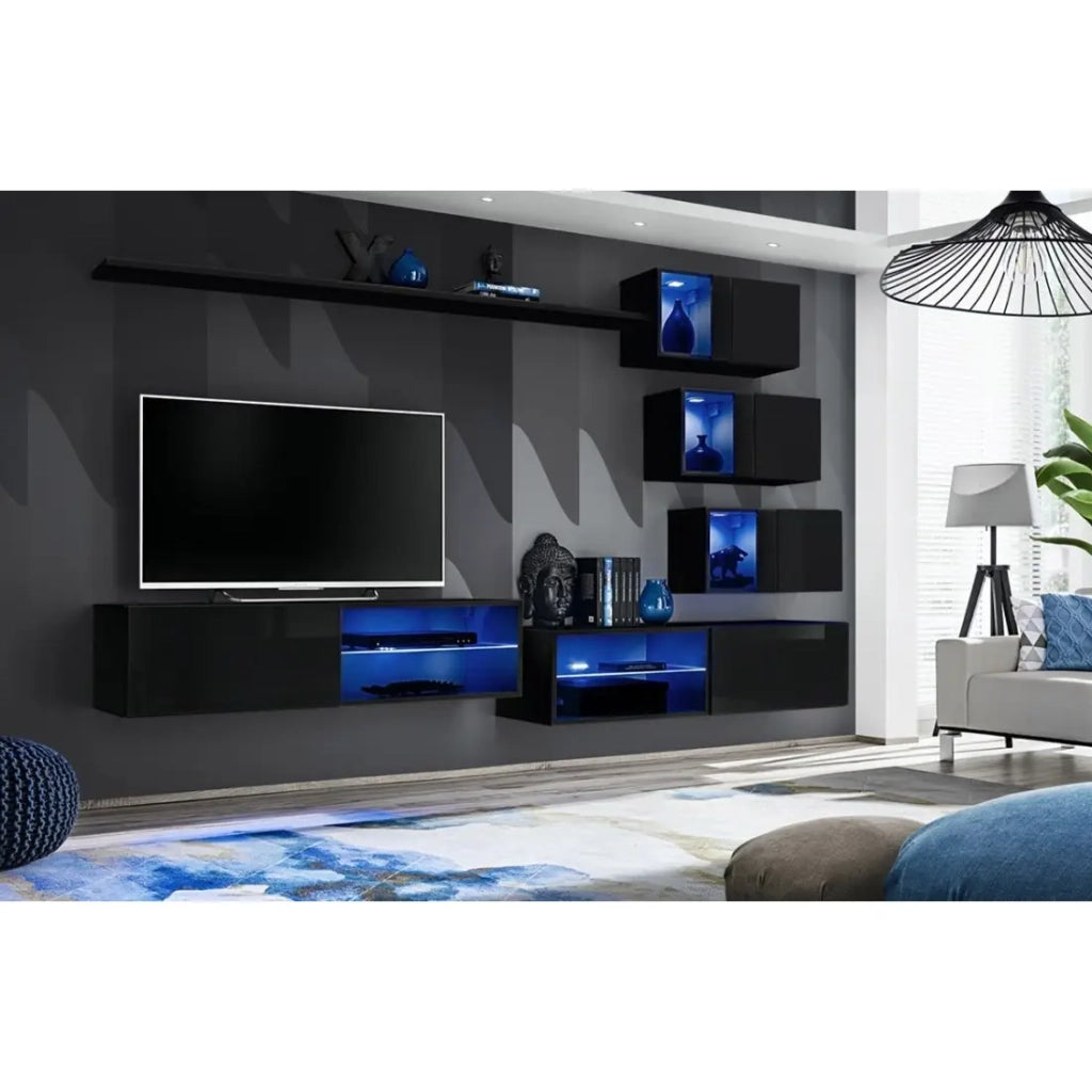 Set di mobili da soggiorno SWITCH XXIV – LED – Nero lucido – Composizione murale design