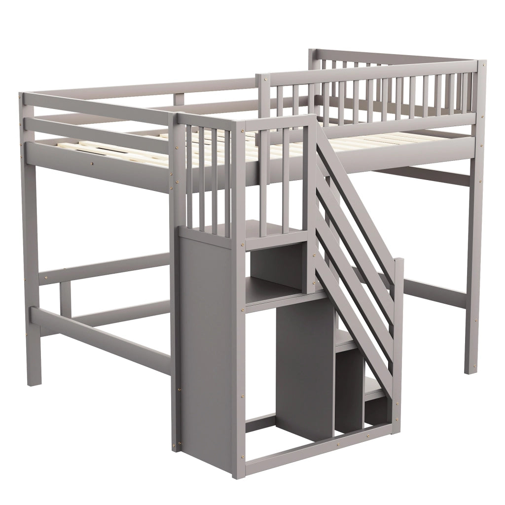 Letto a castello in legno grigio con scala contenitore altezza parapetto 140x200 cm