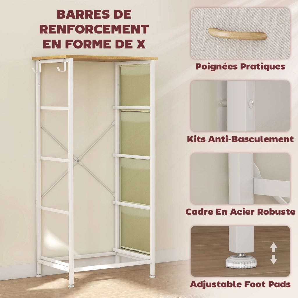 Cassettiera 4 cassetti in tessuto ¨C zephmum ¨C 45x30x94.5 cm beige