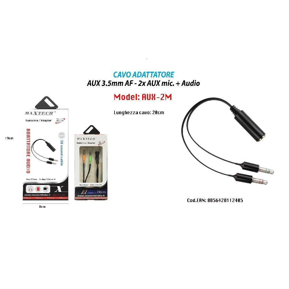 Trade Shop - Cavo Adattatore Audio Aux 3.5mm Femmina A Maschio 2x Aux Microfono Maxtech Aux-2m -