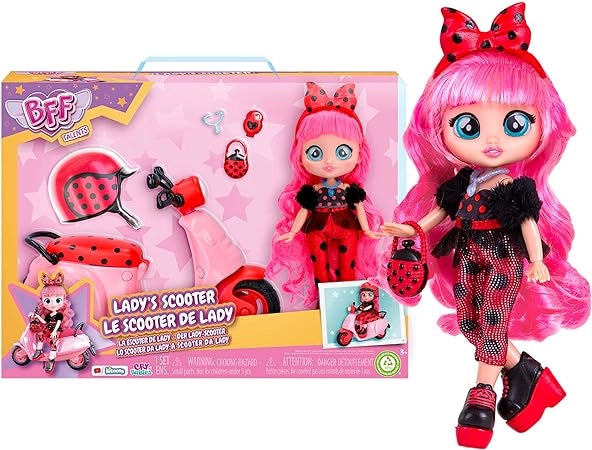 Bff By Cry Babies Lady, Playset Dolls la Bambola Bff Lady Ha il Suo Scooter e 10 Accessori, Giocattolo Bambine e Bambini