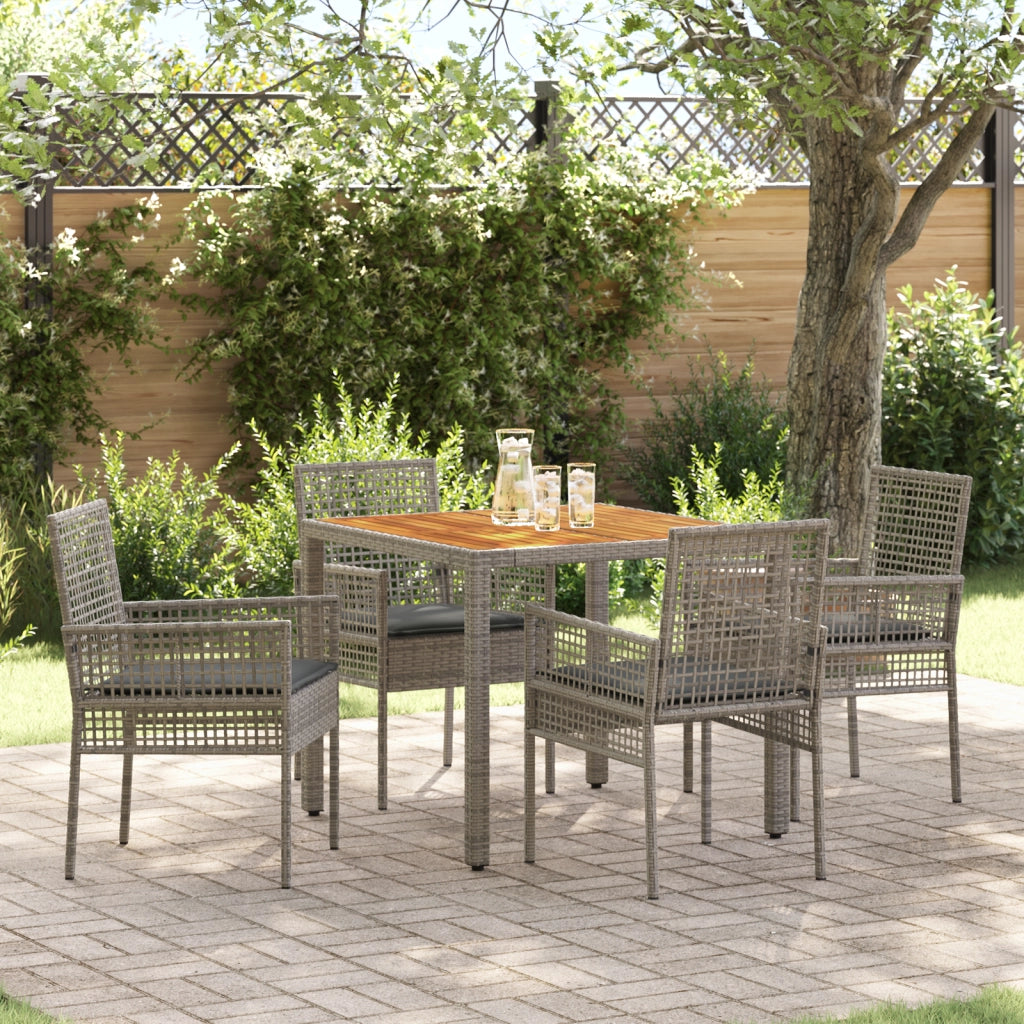 Set da Pranzo Giardino 5 Pezzi con Cuscini Grigio Polyrattan
