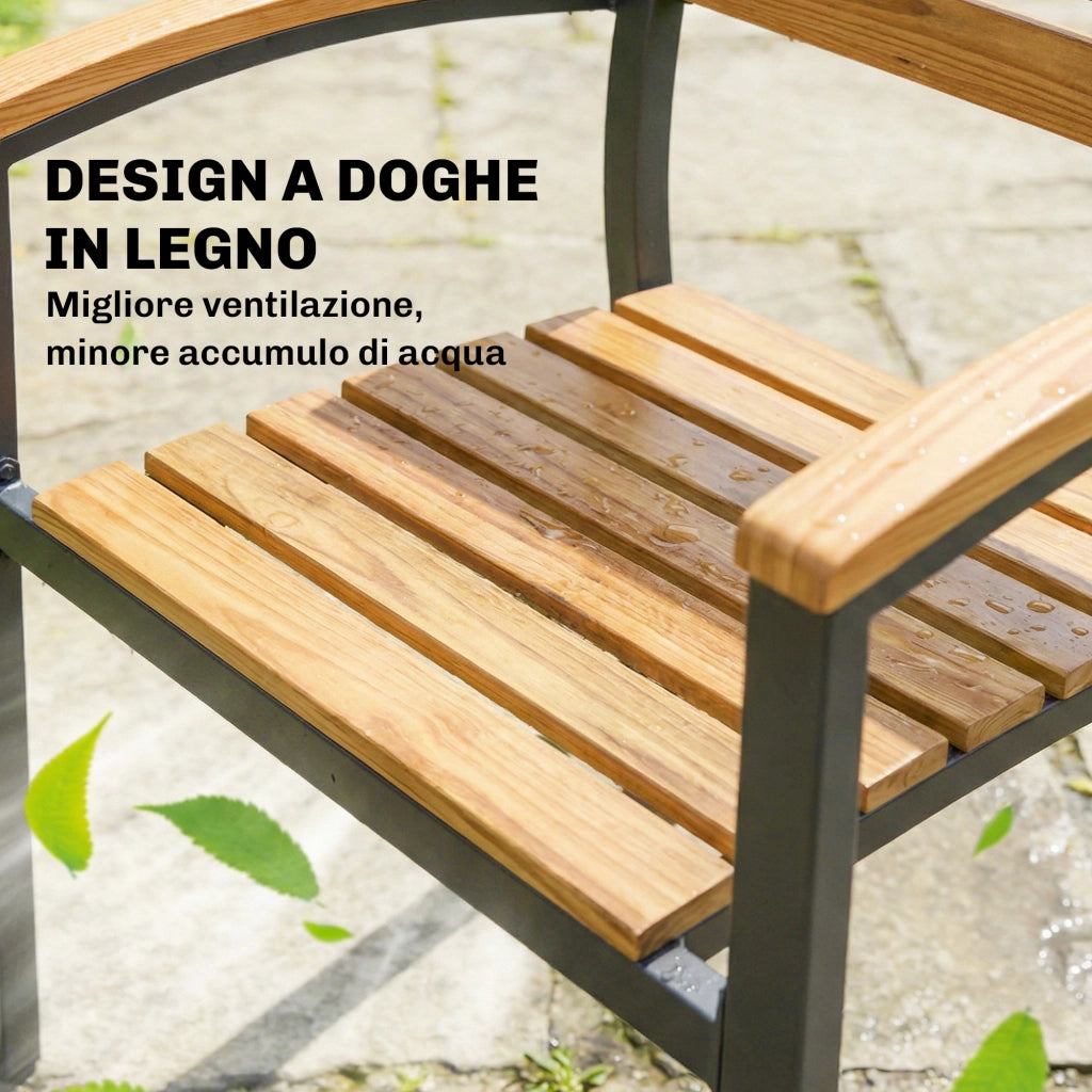 Set 2 Sedie Impilabili da Esterno 56x59x84 cm in Legno e Acciaio Colore Legno e Nero
