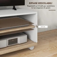 Mobile TV 42" Max con 2 Ripiani Aperti e Anta e Ruote, in Truciolato, 80x45x39.5 cm, Bianco