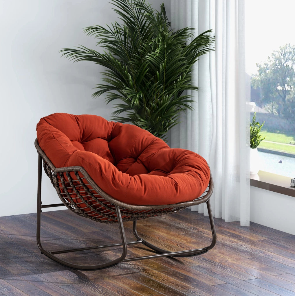 Sedia a dondolo da esterno 78x106x90 cm in acciaio arancione per terrazza e giardino