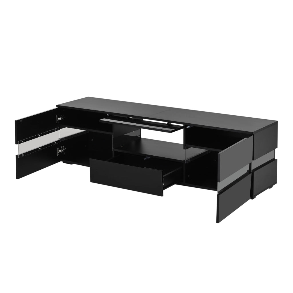Mobile porta TV con LED, 2 ante, 1 cassetto e vano aperto, per soggiorno, in truciolato nero 160 × 39 × 45 cm