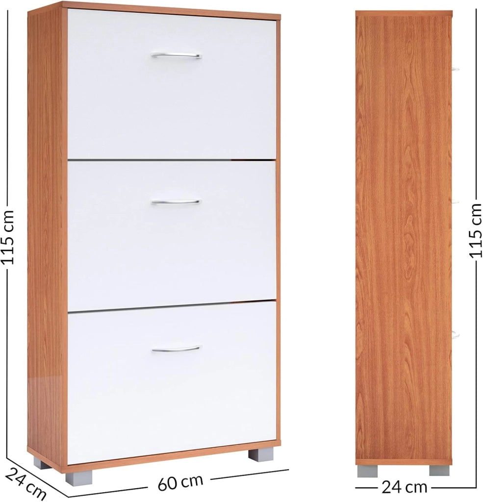 Scarpiera Mobile per Scarpe Legno Faggio 3 Scompartimenti 115x60x24 cm Scaffale Salvaspazio