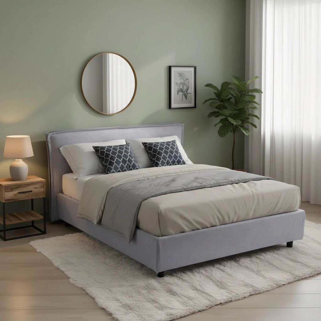 Bronte, Letto Alla Francese Sfoderabile Made in Italy, Grigio