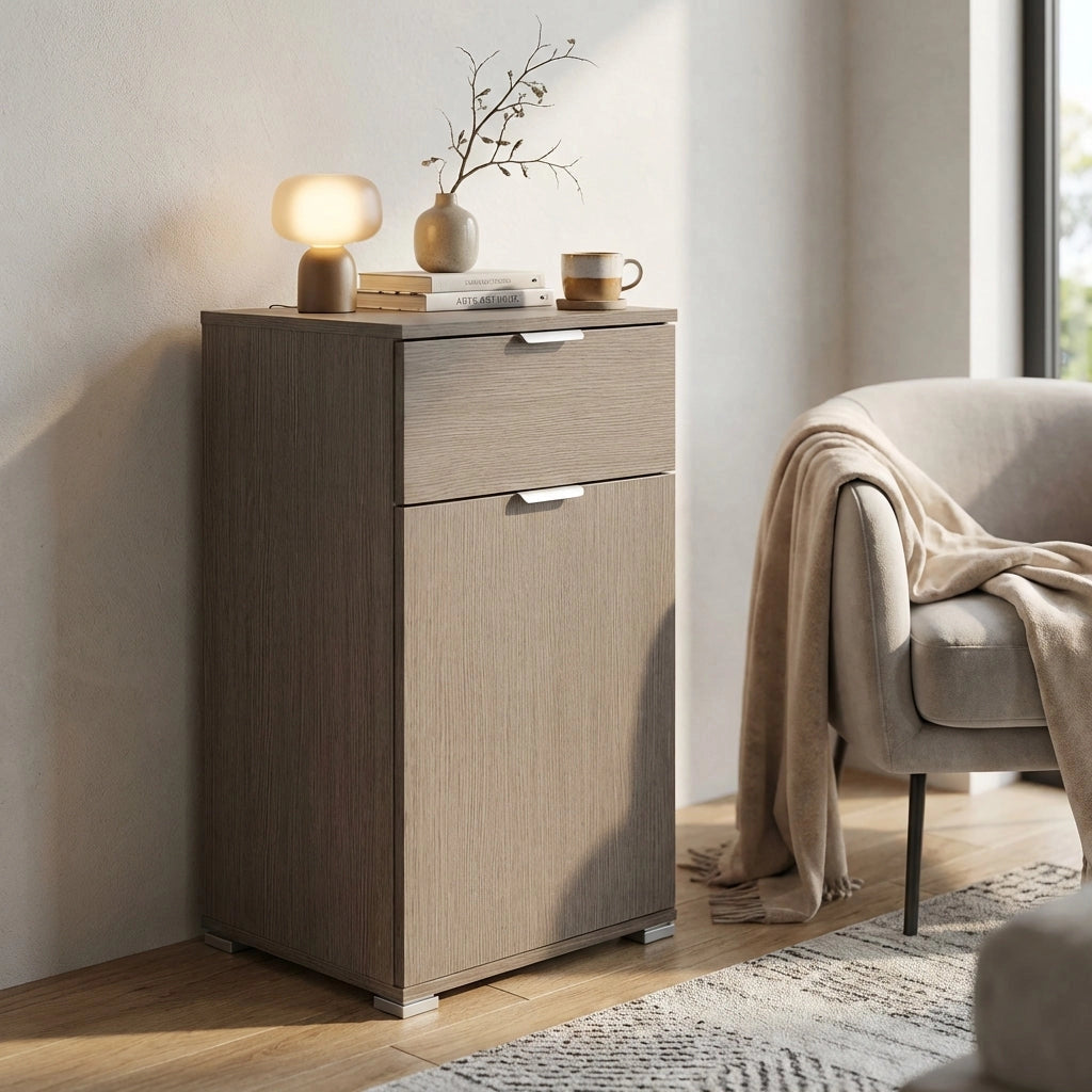 Armadietto da Bagno un anta e un cassetto in Legno Composito cm 45x38x85 - KOLBY
